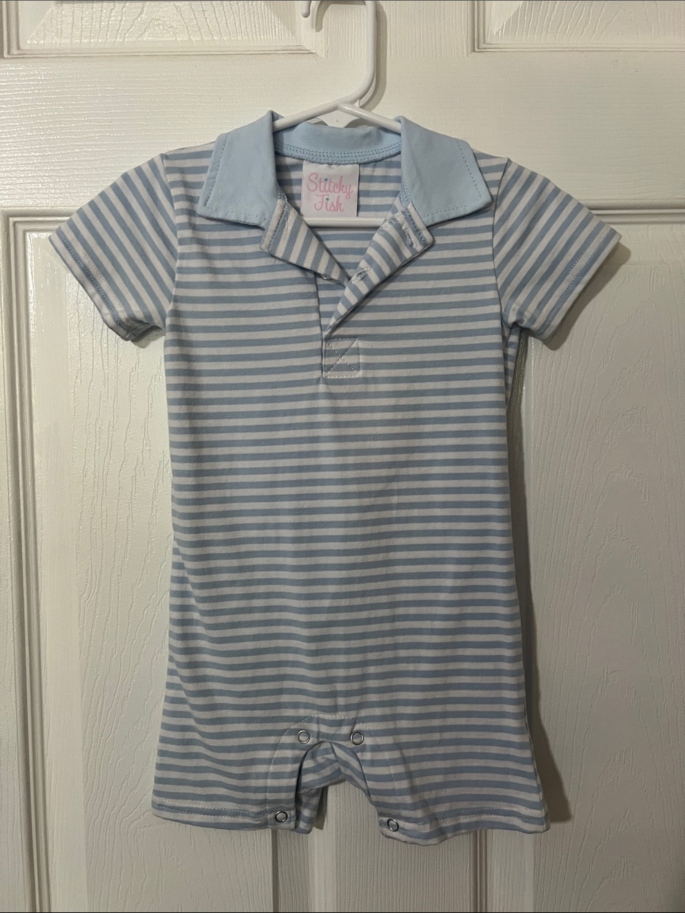 Stitchy Fish Blue & White Striped One-Piece 9 Months